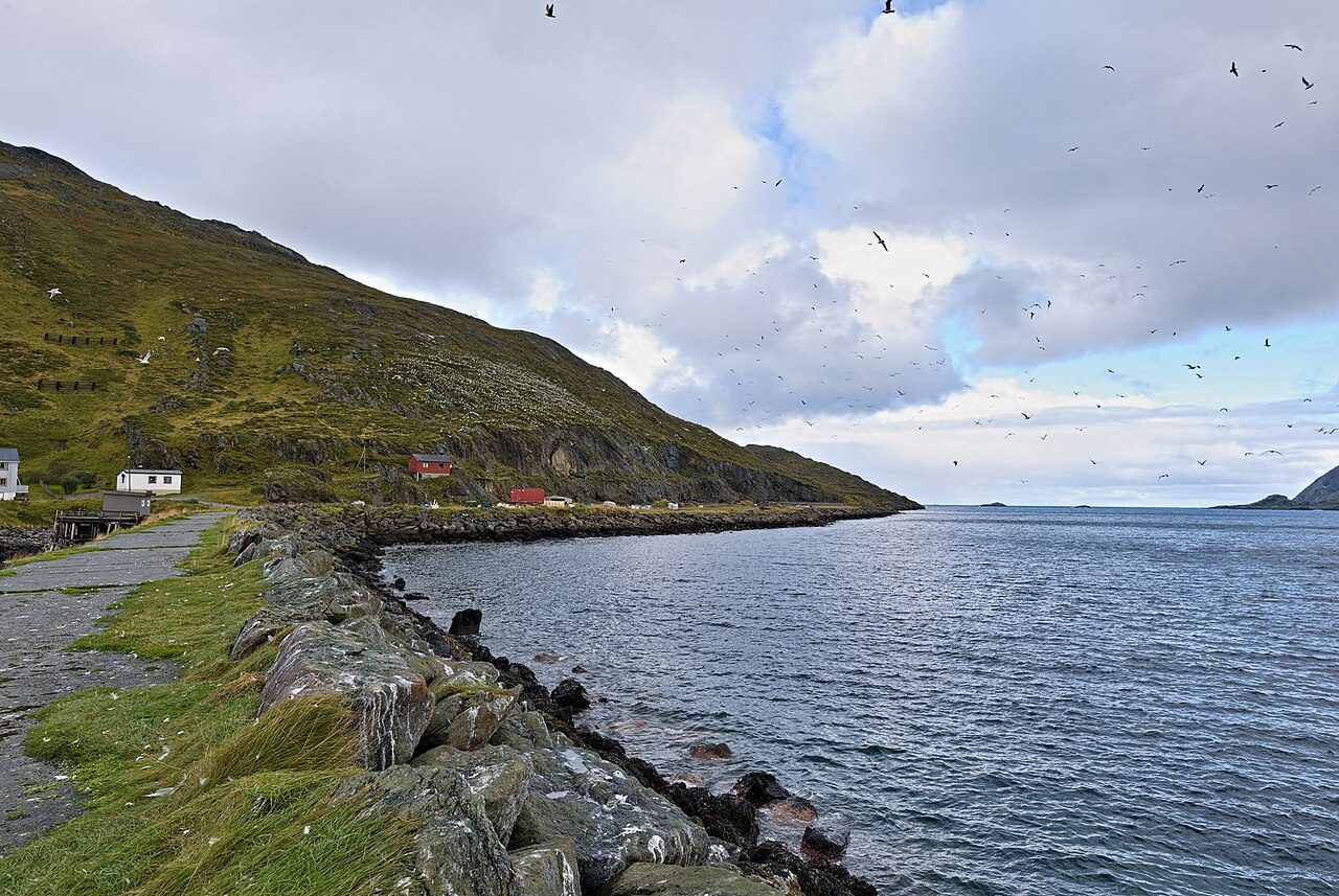 Cape Marina fiskecamp på Skutnes i Skarsvåg med utsikt mot Barentshavet